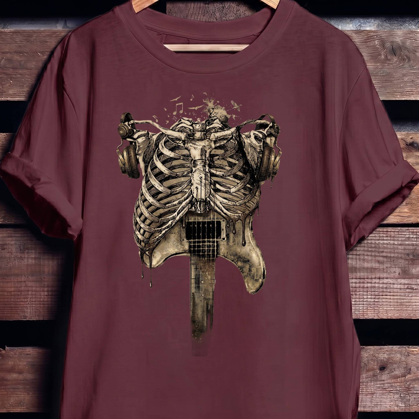 Aesthetic Rockstar Skeleton T-shirt - Vintage Dark Art Music Lover Tee - The Music Frontiers