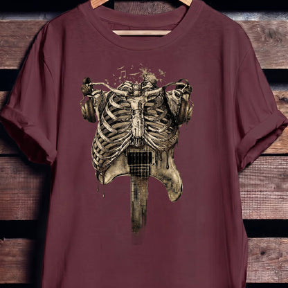 Aesthetic Rockstar Skeleton T-shirt - Vintage Dark Art Music Lover Tee - The Music Frontiers