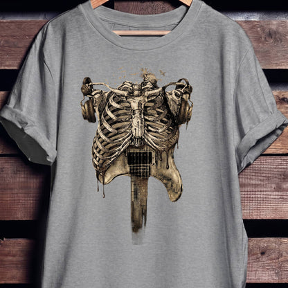 Aesthetic Rockstar Skeleton T-shirt - Vintage Dark Art Music Lover Tee - The Music Frontiers