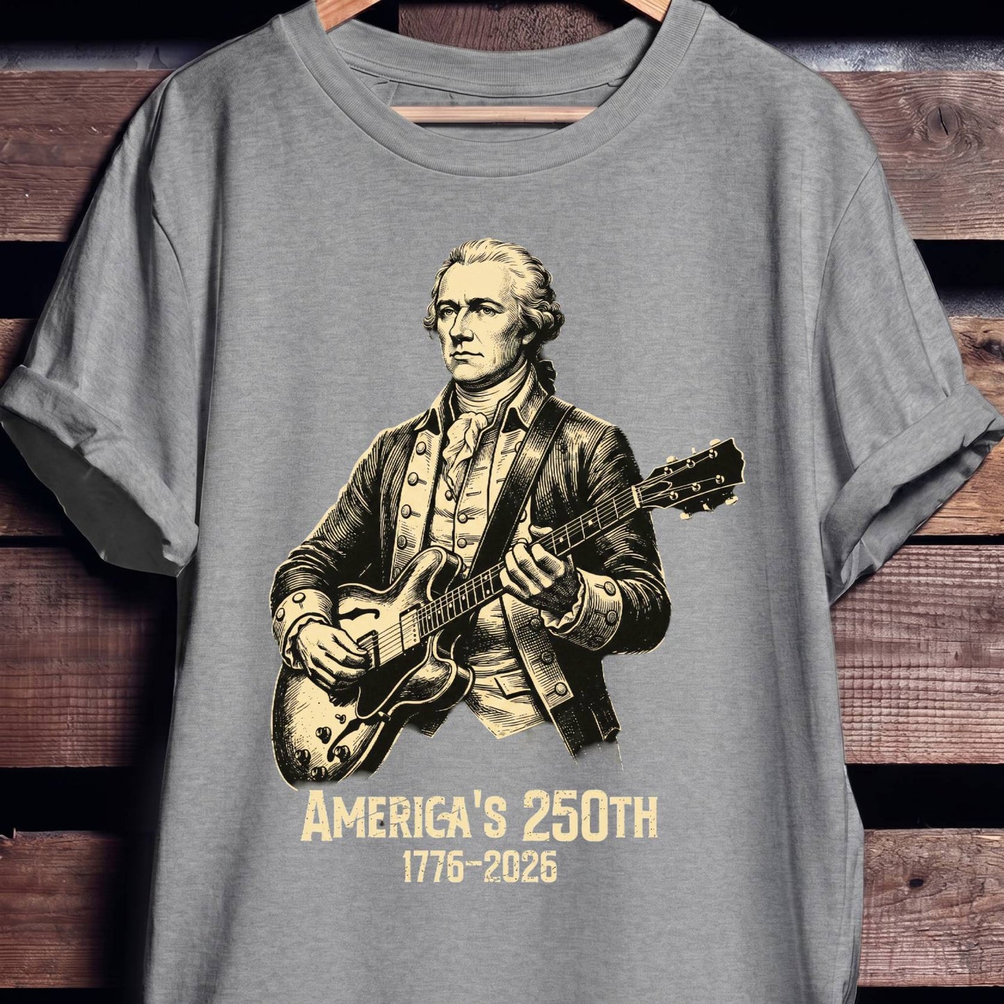 Alexander Hamilton Playing Guitar America 250 - The Music Frontiers