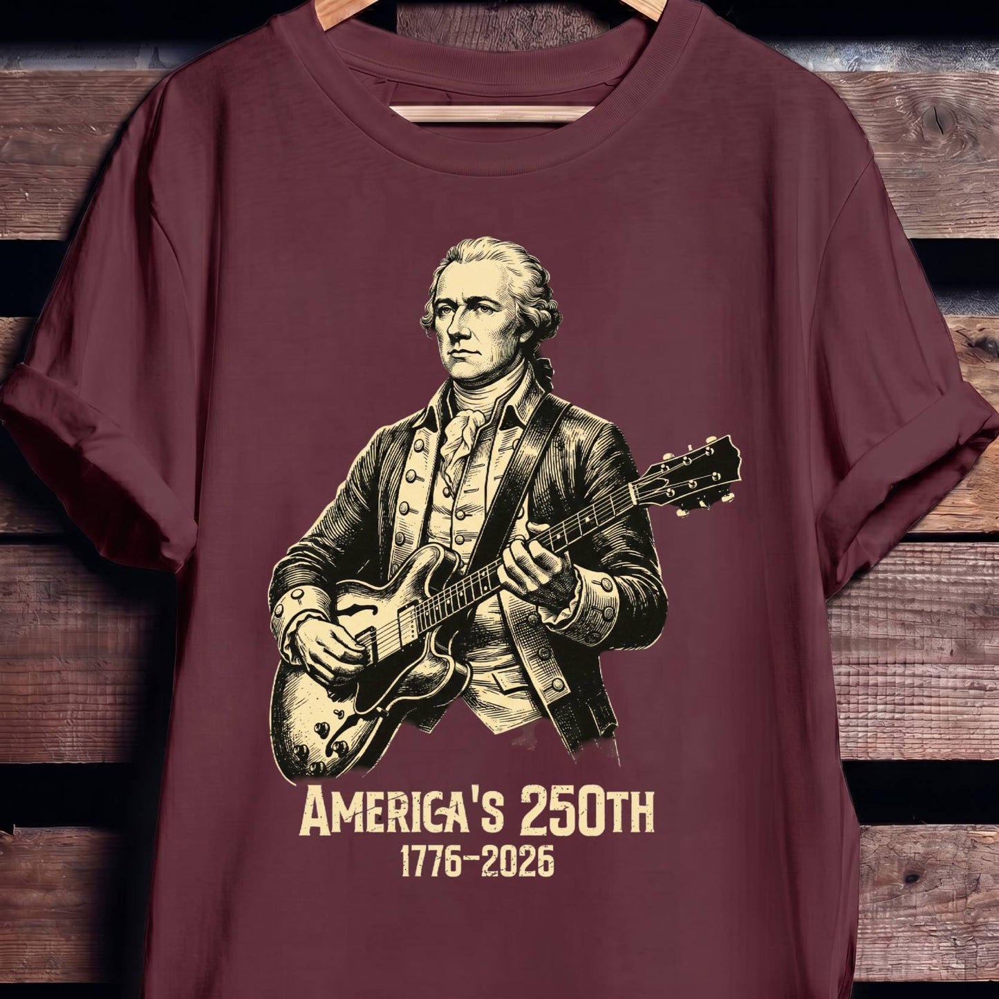 Alexander Hamilton Playing Guitar America 250 - The Music Frontiers