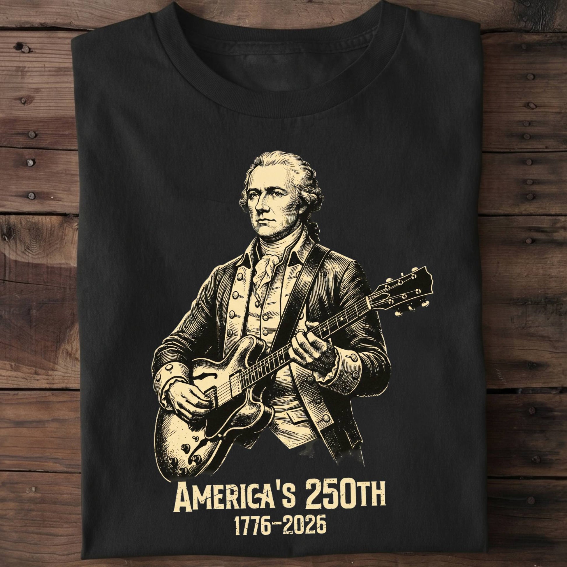 Alexander Hamilton Playing Guitar America 250 - The Music Frontiers