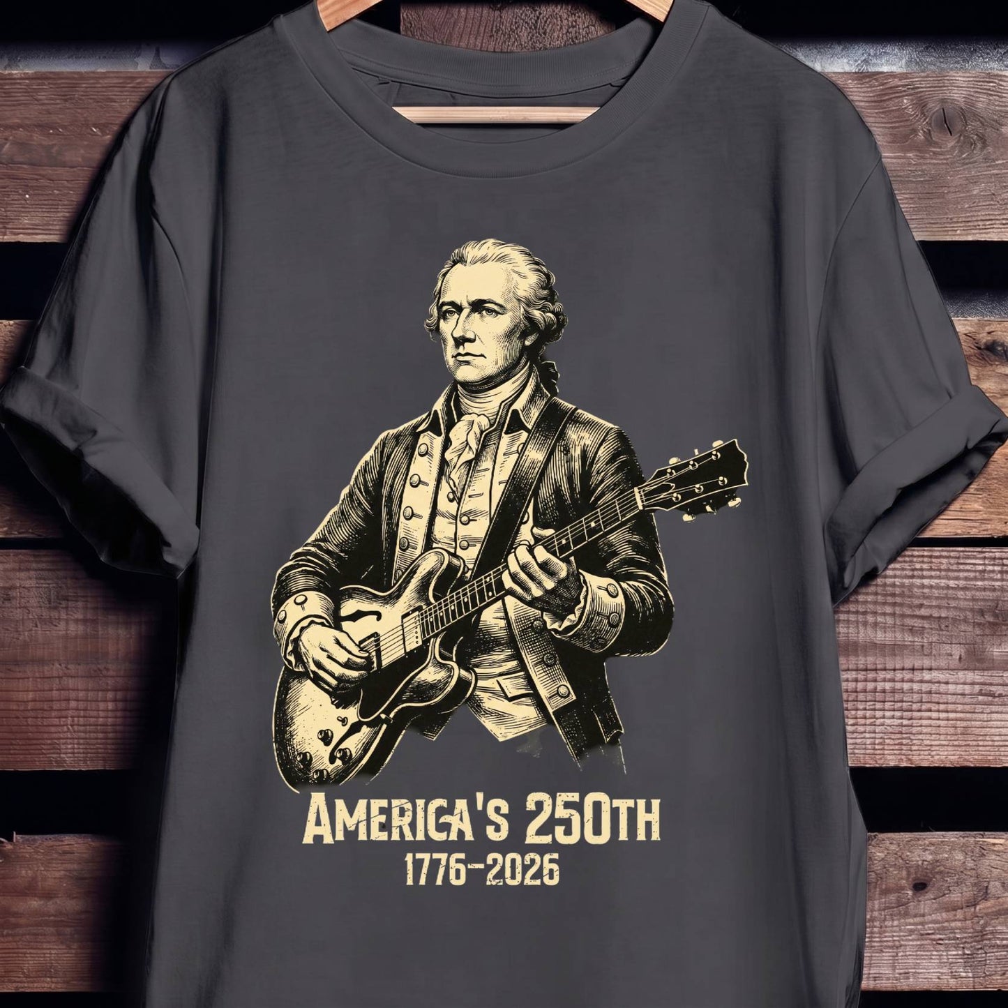 Alexander Hamilton Playing Guitar America 250 - The Music Frontiers
