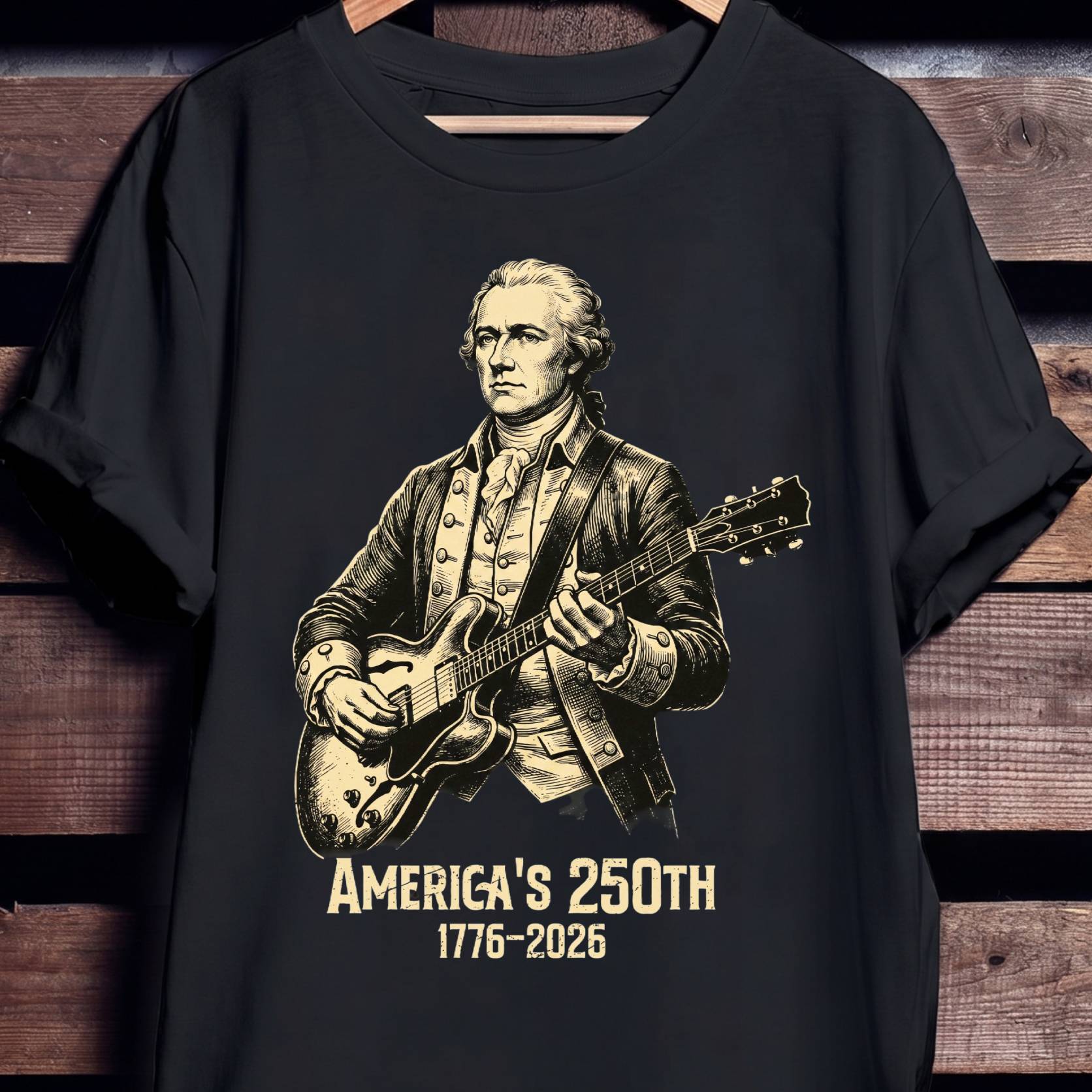 Alexander Hamilton Playing Guitar America 250 - The Music Frontiers