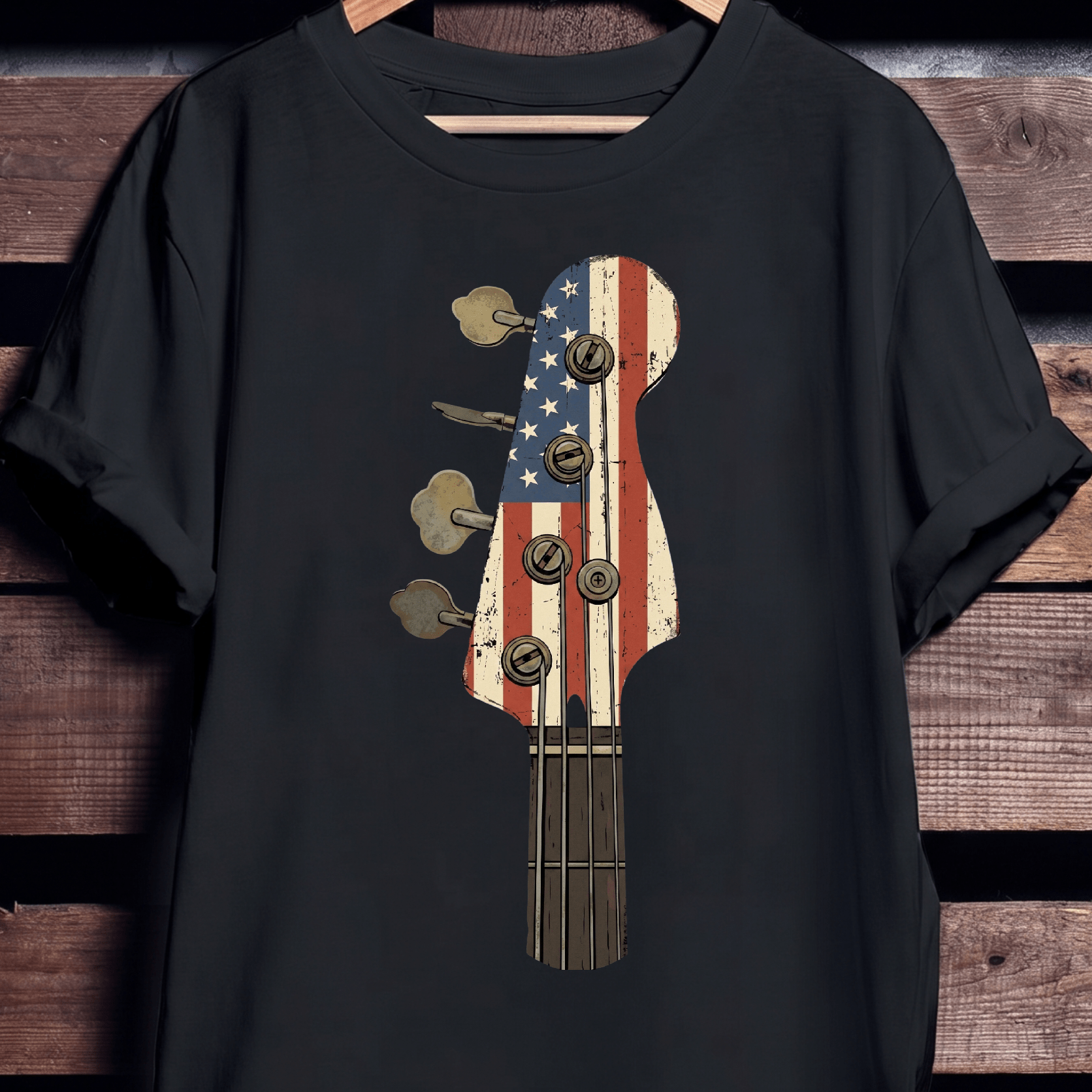 American Flag Bass Guitar Tee - The Music Frontiers