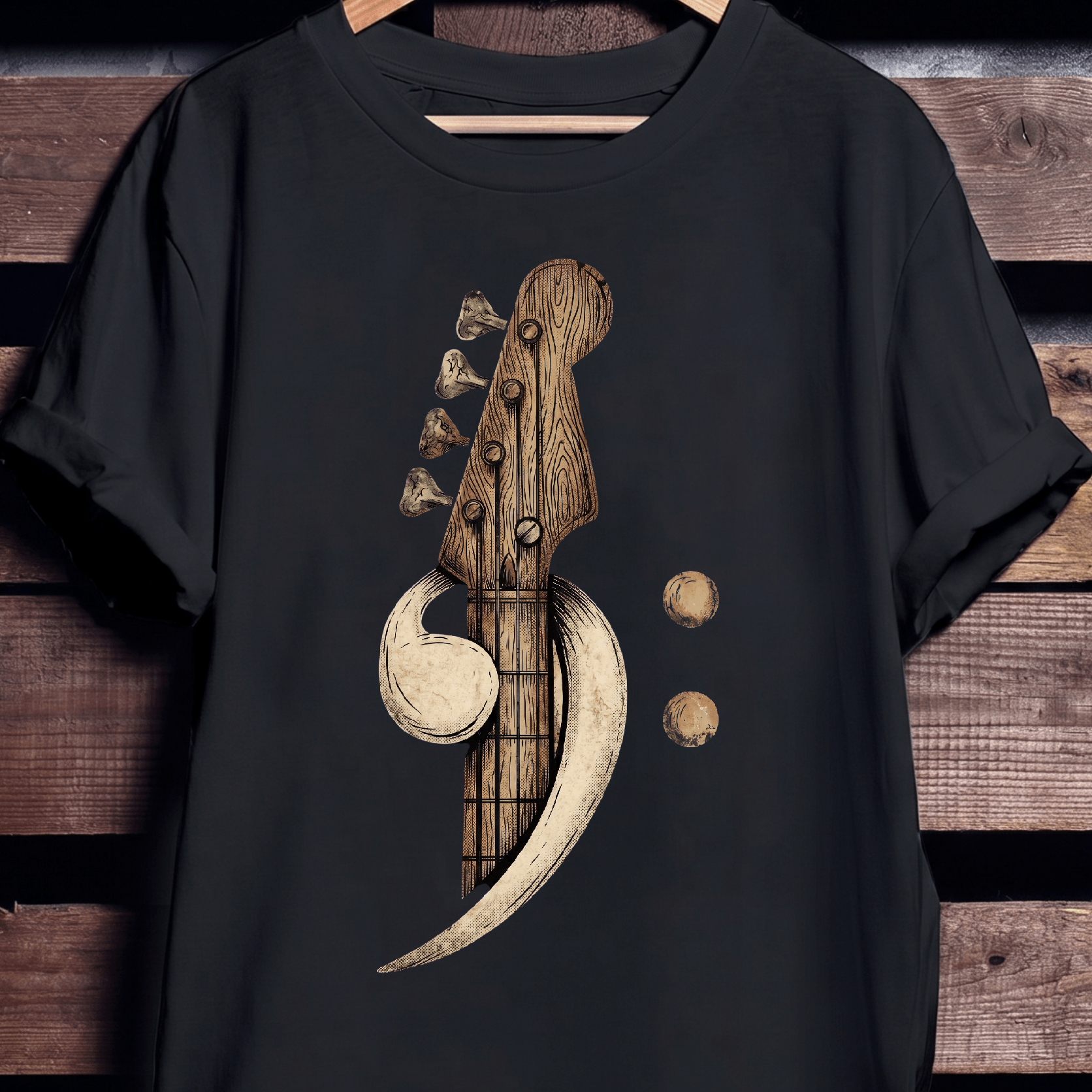 Artistic Wood Bass Clef Tee - The Music Frontiers