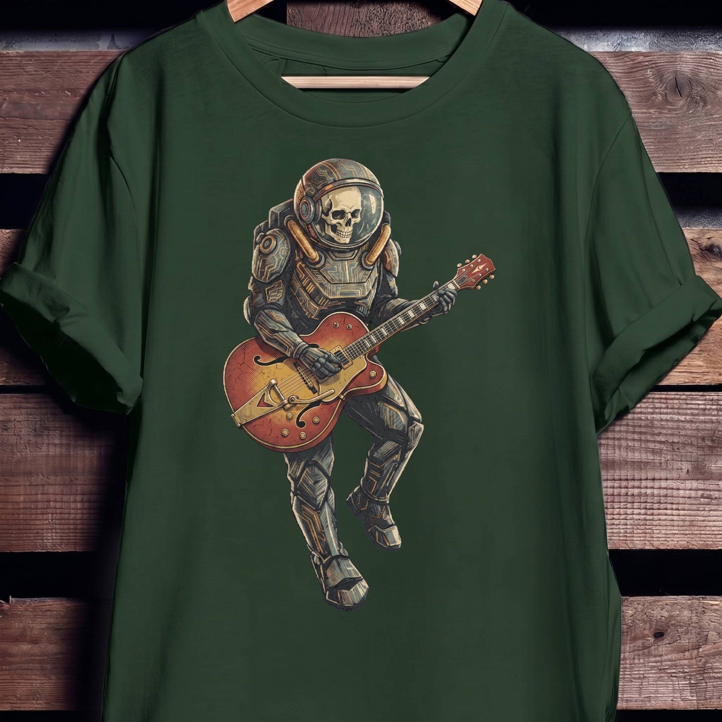 Astronaut Skull Hollowbody Guitar Art Tee - The Music Frontiers