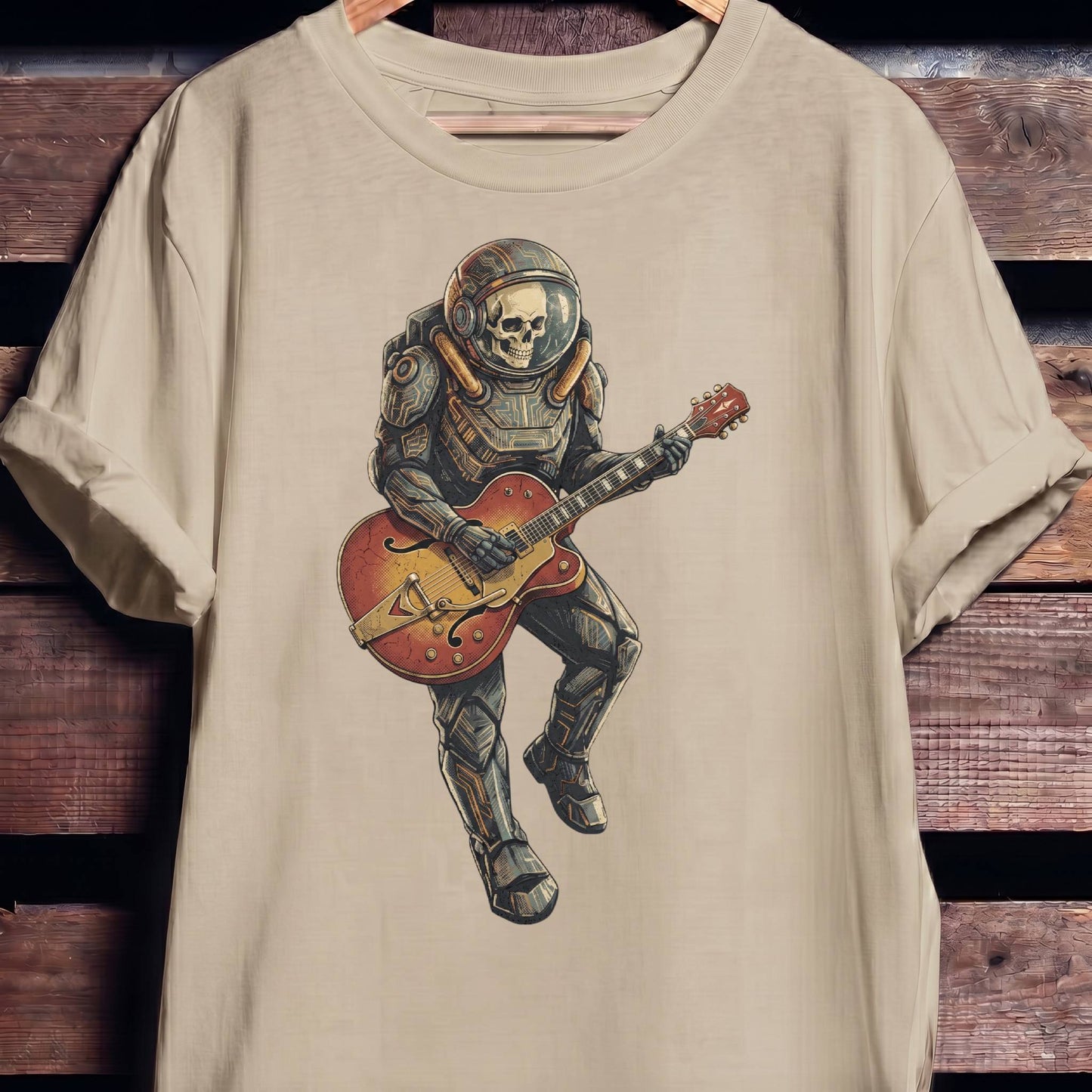 Astronaut Skull Hollowbody Guitar Art Tee - The Music Frontiers