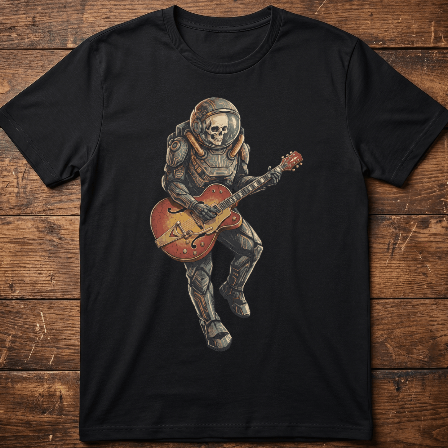 Astronaut Skull Hollowbody Guitar Art Tee - The Music Frontiers