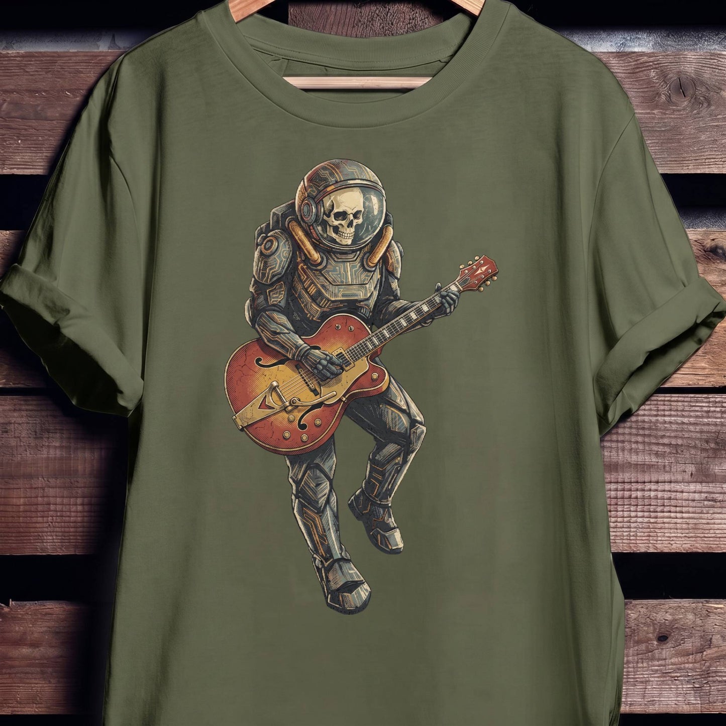 Astronaut Skull Hollowbody Guitar Art Tee - The Music Frontiers