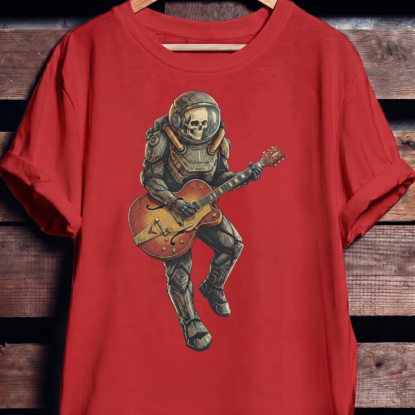 Astronaut Skull Hollowbody Guitar Art Tee - The Music Frontiers