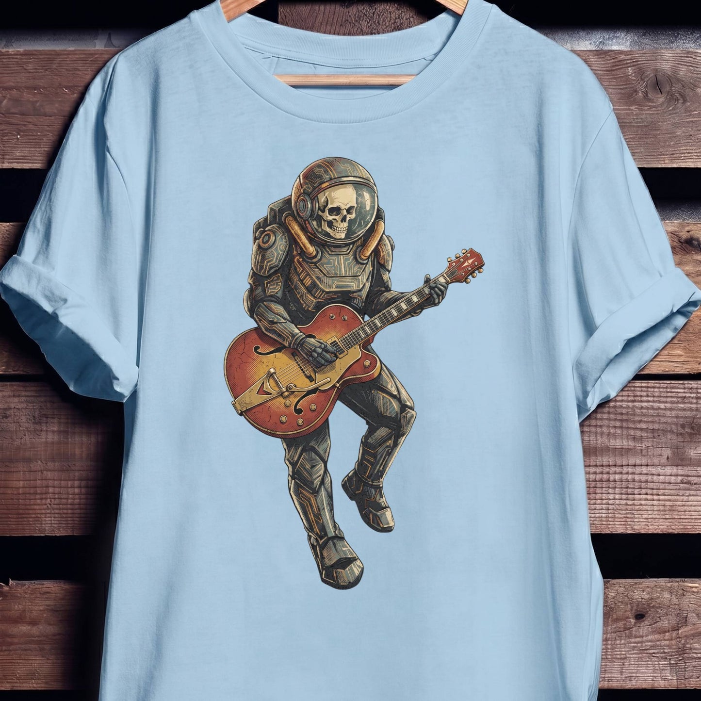 Astronaut Skull Hollowbody Guitar Art Tee - The Music Frontiers