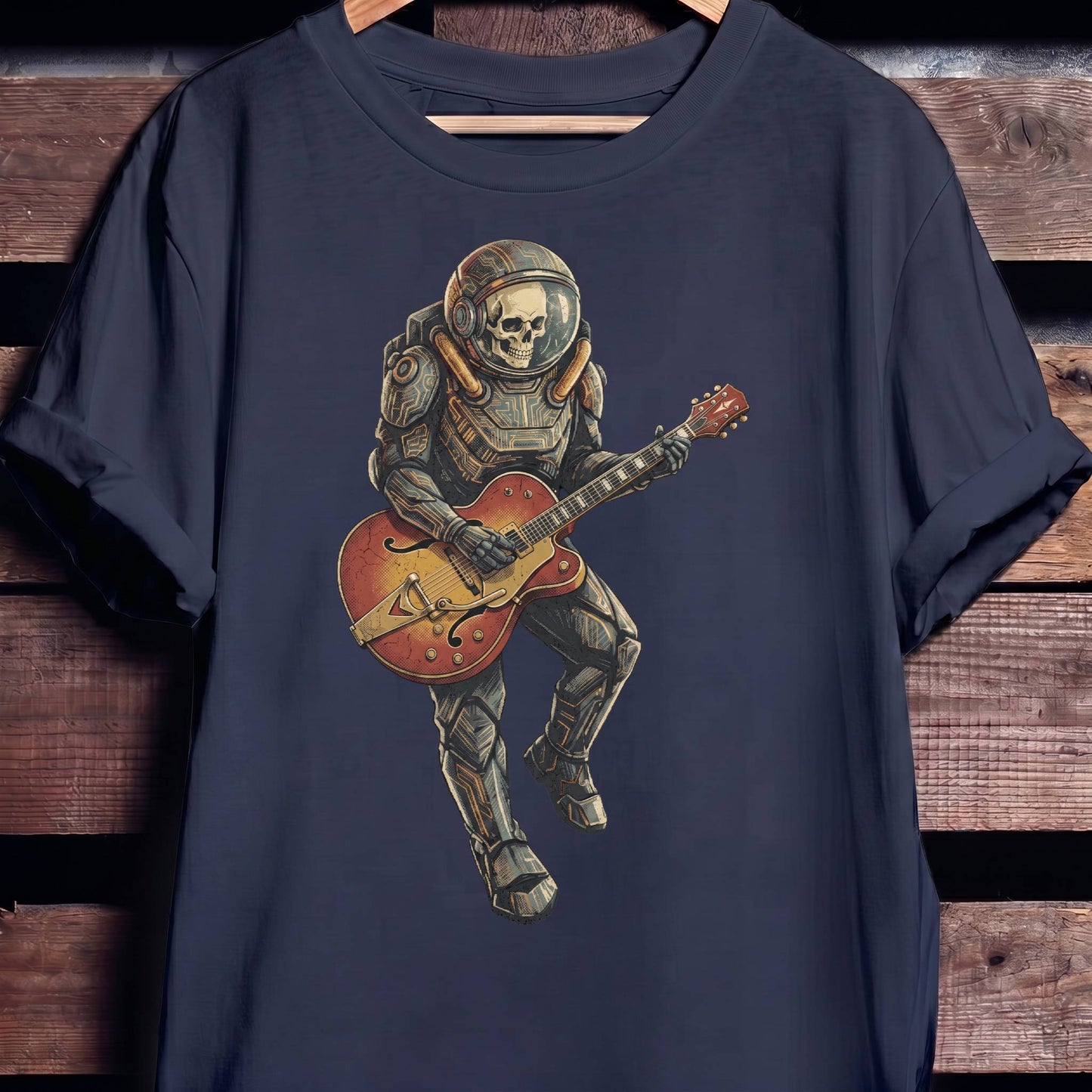 Astronaut Skull Hollowbody Guitar Art Tee - The Music Frontiers