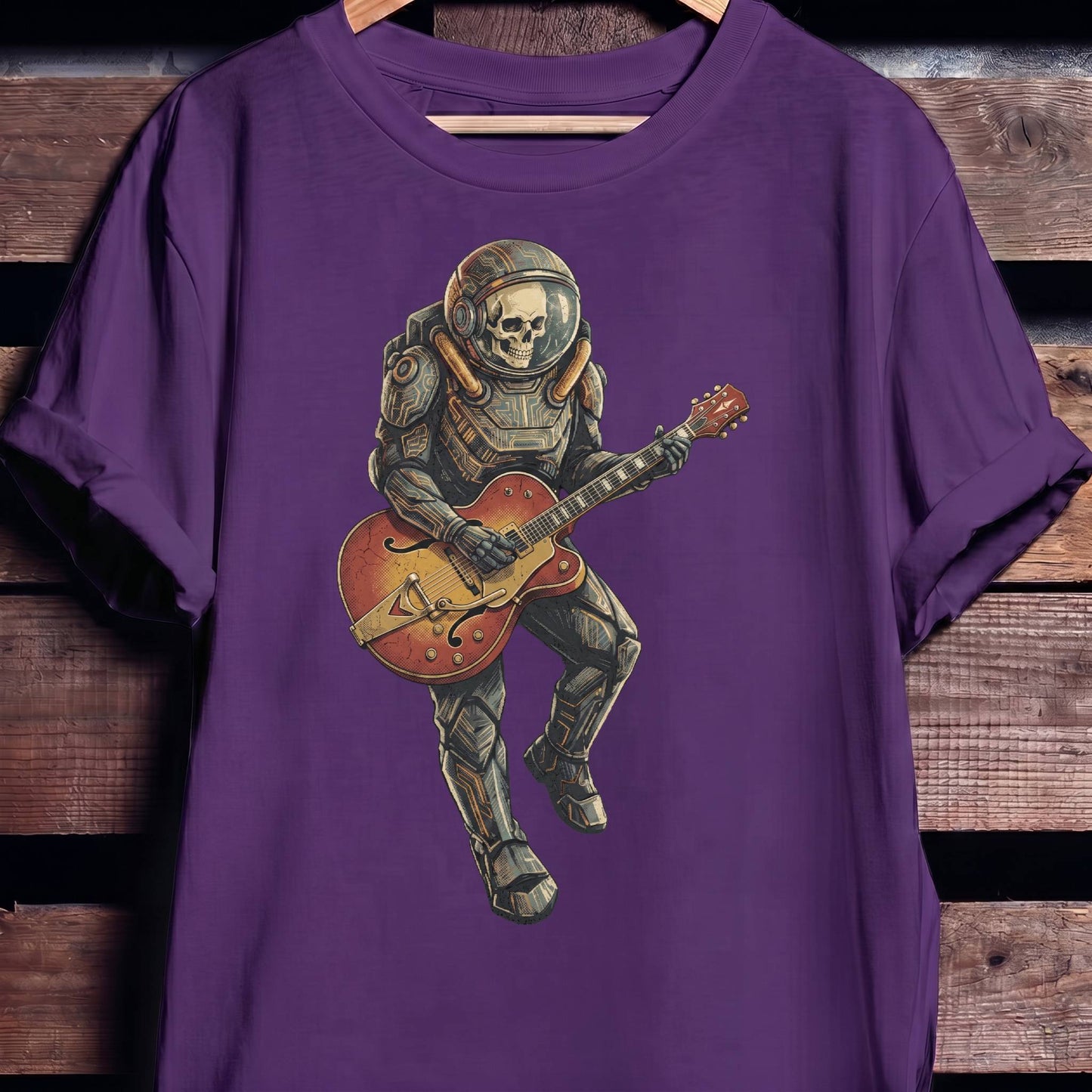 Astronaut Skull Hollowbody Guitar Art Tee - The Music Frontiers