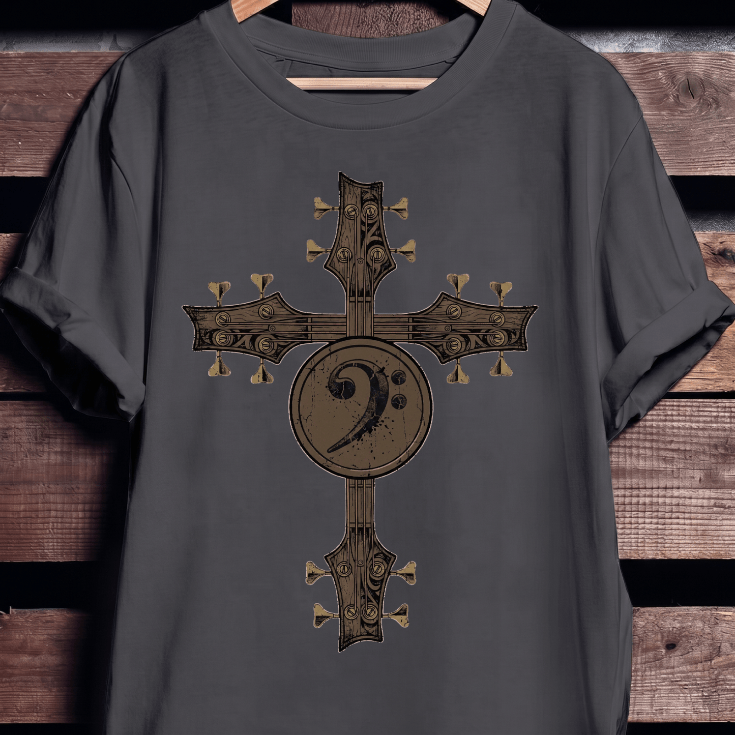 Bass Clef Guitar Cross Tee - The Music Frontiers