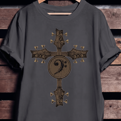 Bass Clef Guitar Cross Tee - The Music Frontiers