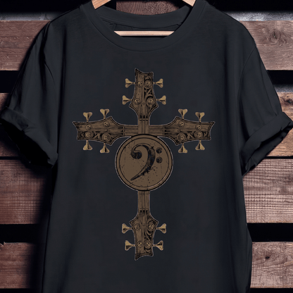Bass Clef Guitar Cross Tee - The Music Frontiers