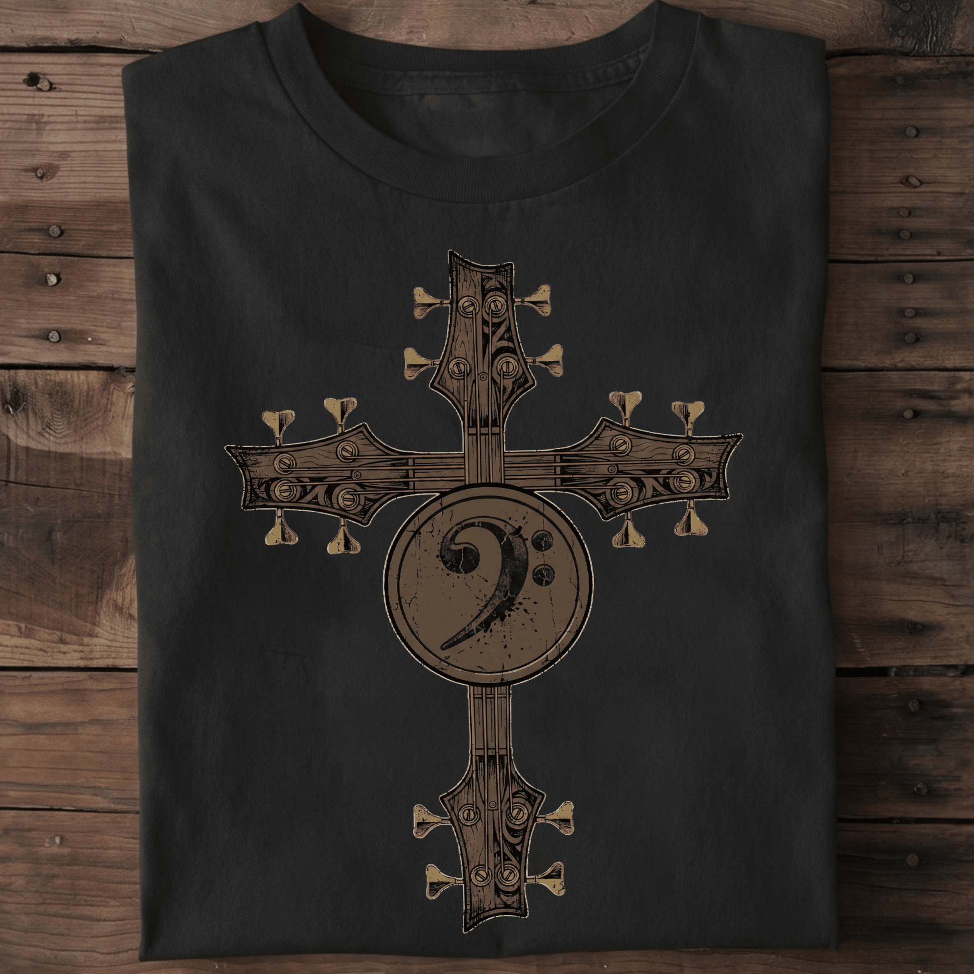 Bass Clef Guitar Cross Tee - The Music Frontiers