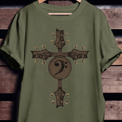 Bass Clef Guitar Cross Tee - The Music Frontiers