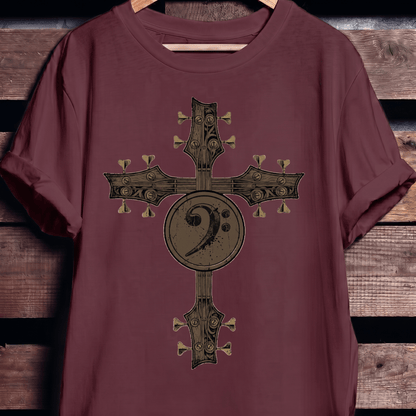 Bass Clef Guitar Cross Tee - The Music Frontiers