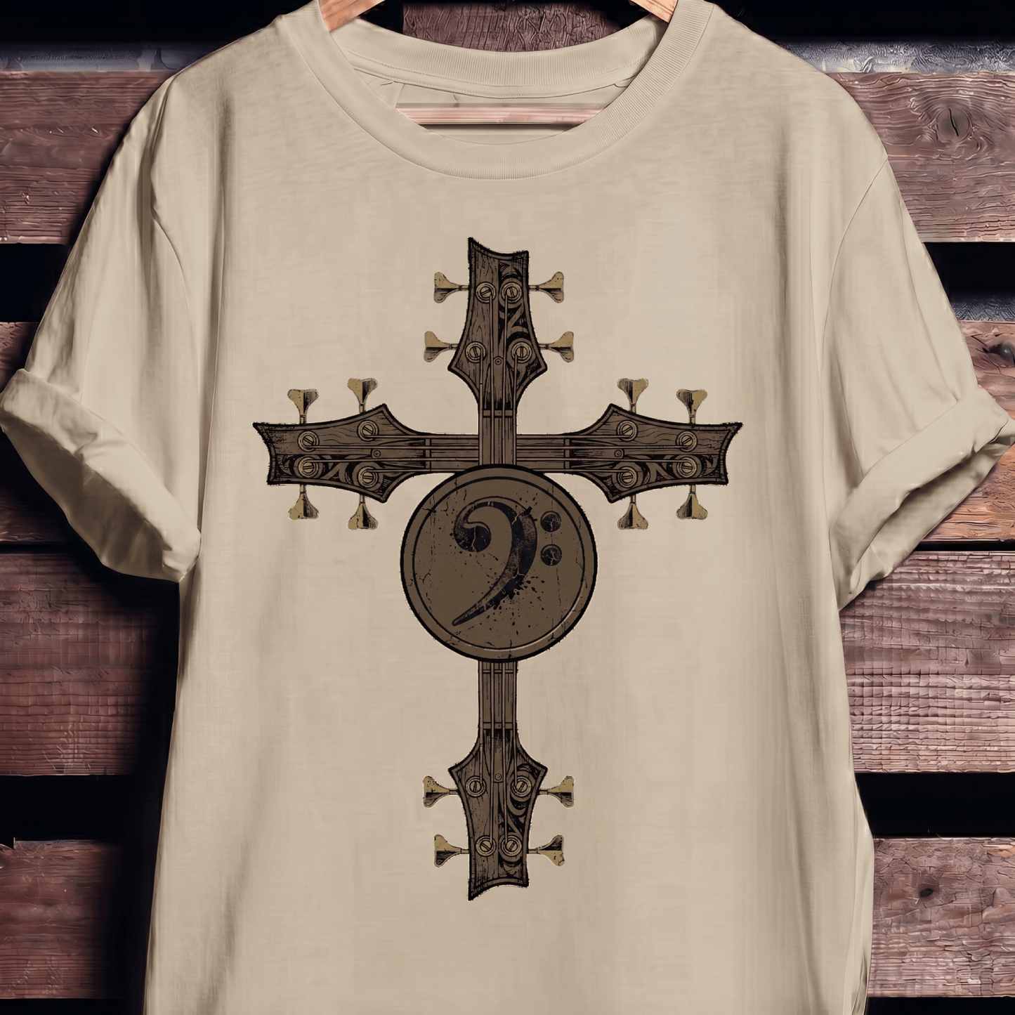 Bass Clef Guitar Cross Tee - The Music Frontiers