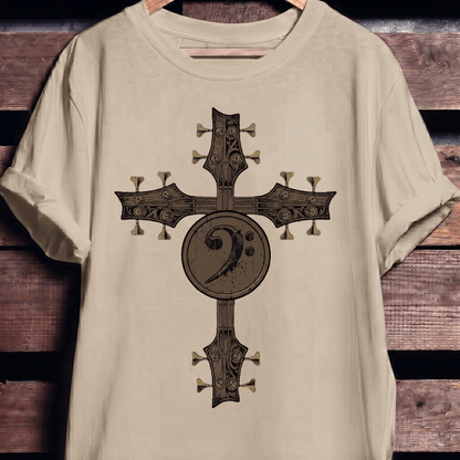 Bass Clef Guitar Cross Tee - The Music Frontiers