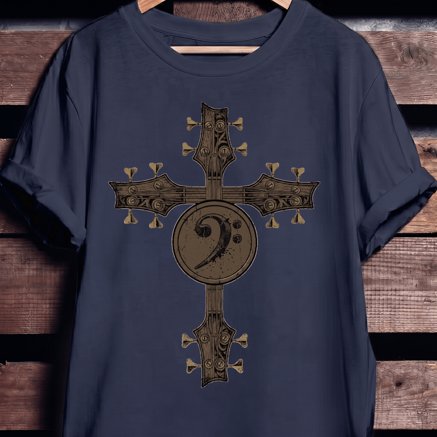 Bass Clef Guitar Cross Tee - The Music Frontiers