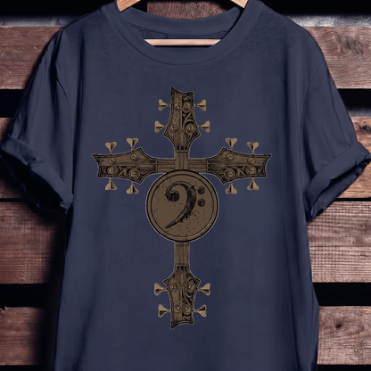 Bass Clef Guitar Cross Tee - The Music Frontiers