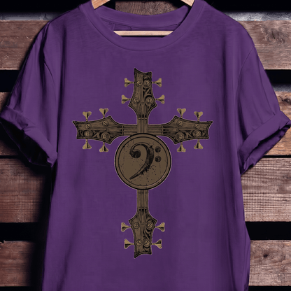 Bass Clef Guitar Cross Tee - The Music Frontiers