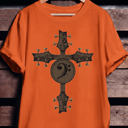 Bass Clef Guitar Cross Tee - The Music Frontiers