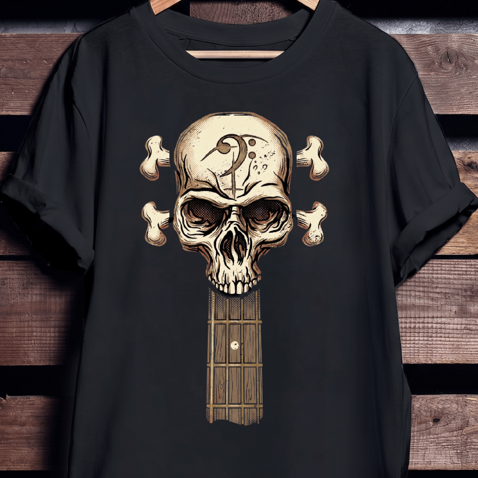 Bass Clef Skull Headstock Tee - The Music Frontiers