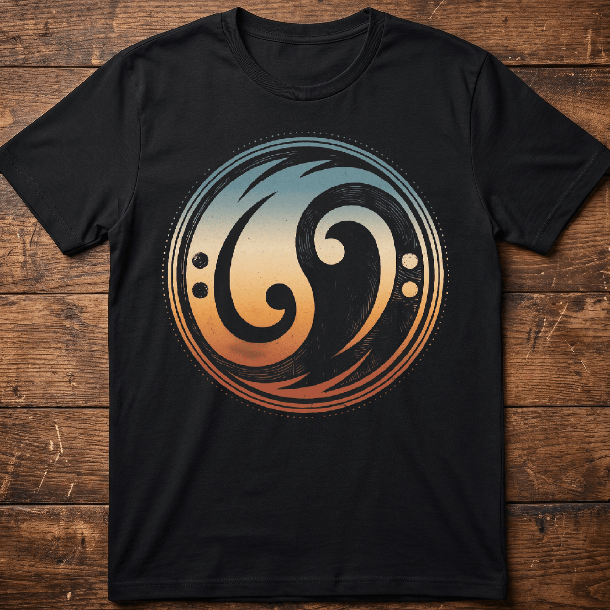 Bass Clef Yin Yang Retro Tee - The Music Frontiers