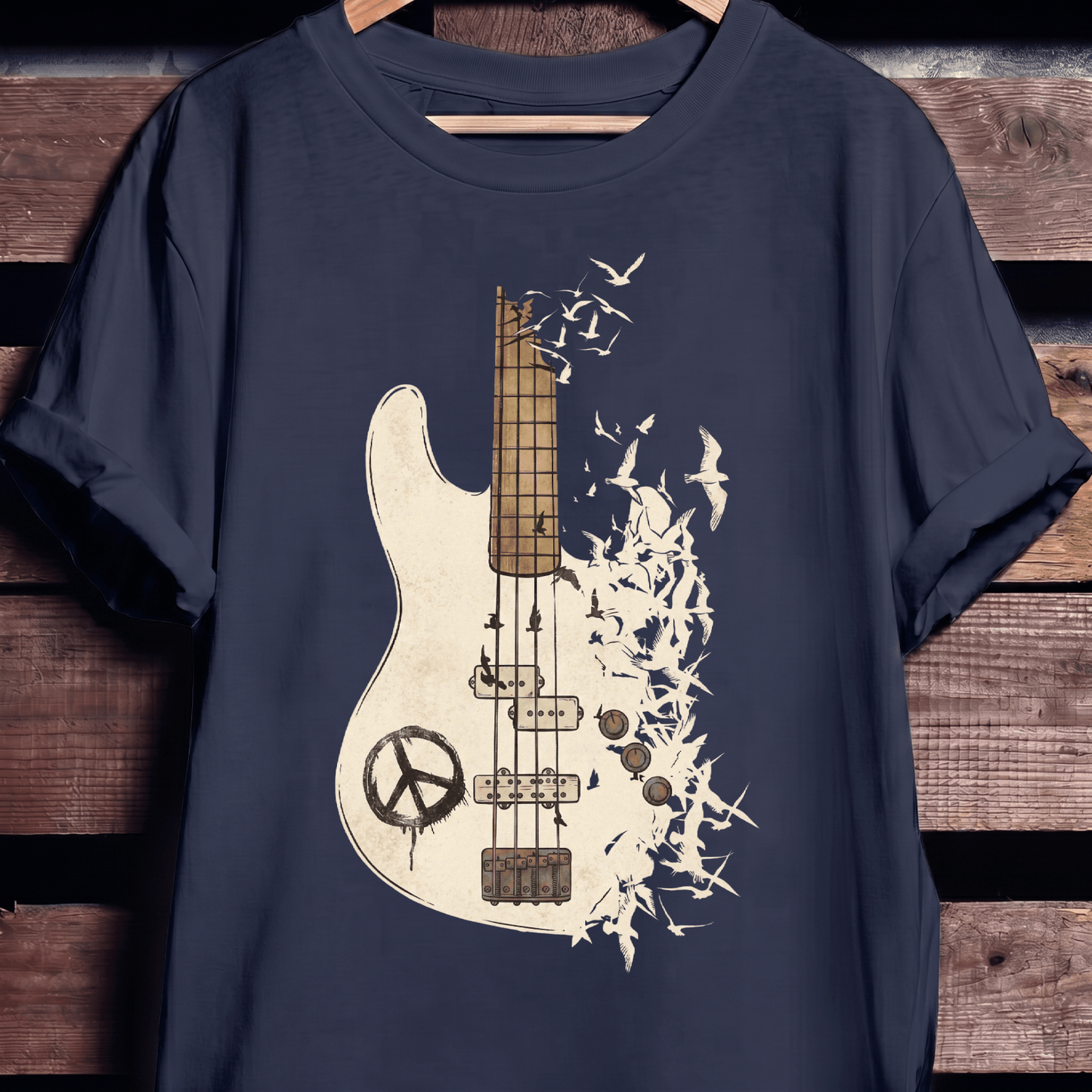 Bass Guitar Peace Birds Tee - The Music Frontiers
