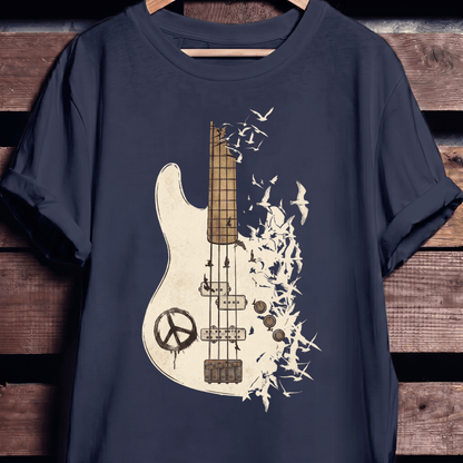 Bass Guitar Peace Birds Tee - The Music Frontiers