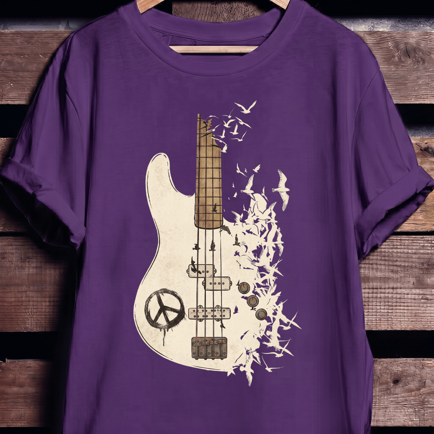 Bass Guitar Peace Birds Tee - The Music Frontiers