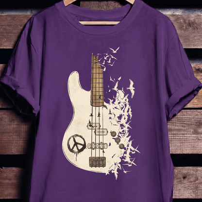 Bass Guitar Peace Birds Tee - The Music Frontiers