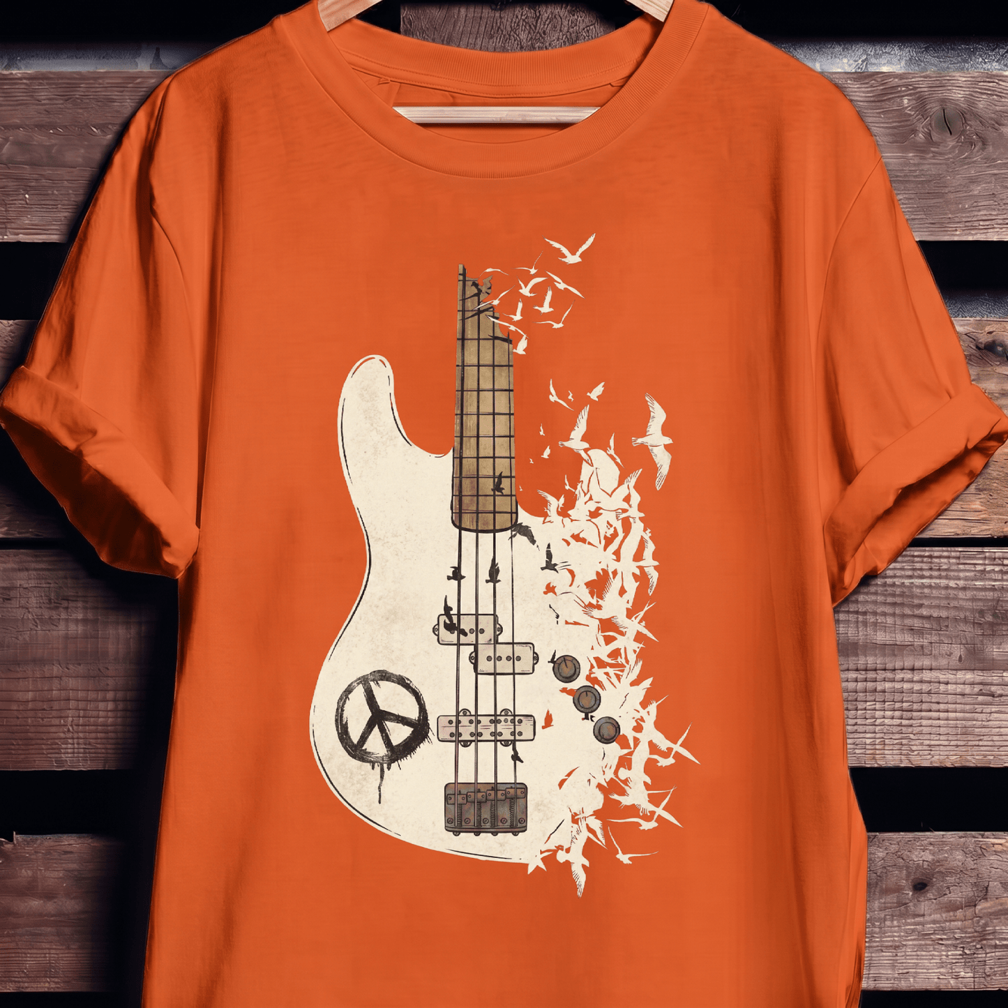 Bass Guitar Peace Birds Tee - The Music Frontiers