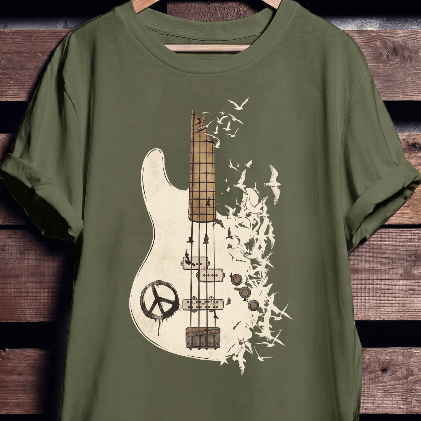 Bass Guitar Peace Birds Tee - The Music Frontiers