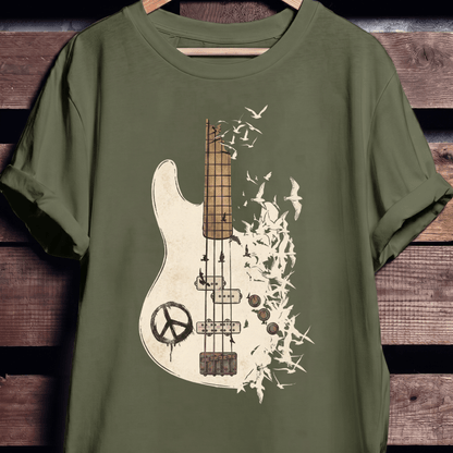 Bass Guitar Peace Birds Tee - The Music Frontiers