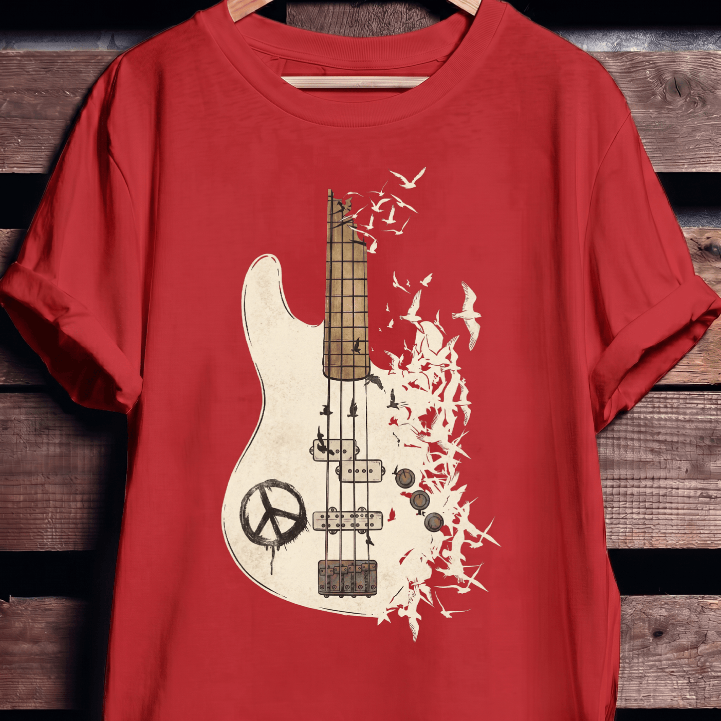 Bass Guitar Peace Birds Tee - The Music Frontiers