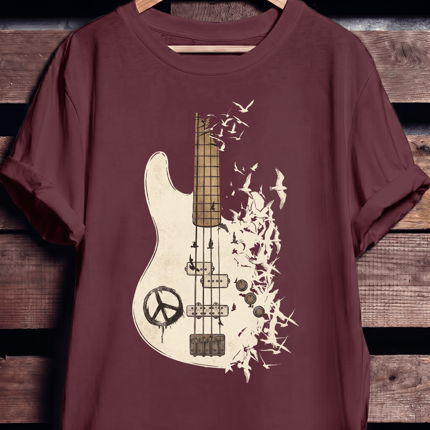 Bass Guitar Peace Birds Tee - The Music Frontiers