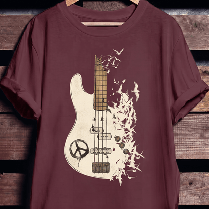 Bass Guitar Peace Birds Tee - The Music Frontiers