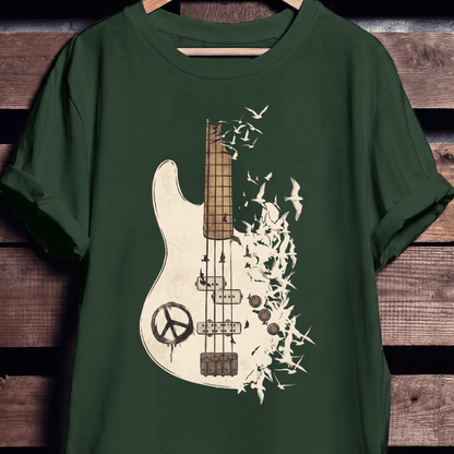 Bass Guitar Peace Birds Tee - The Music Frontiers