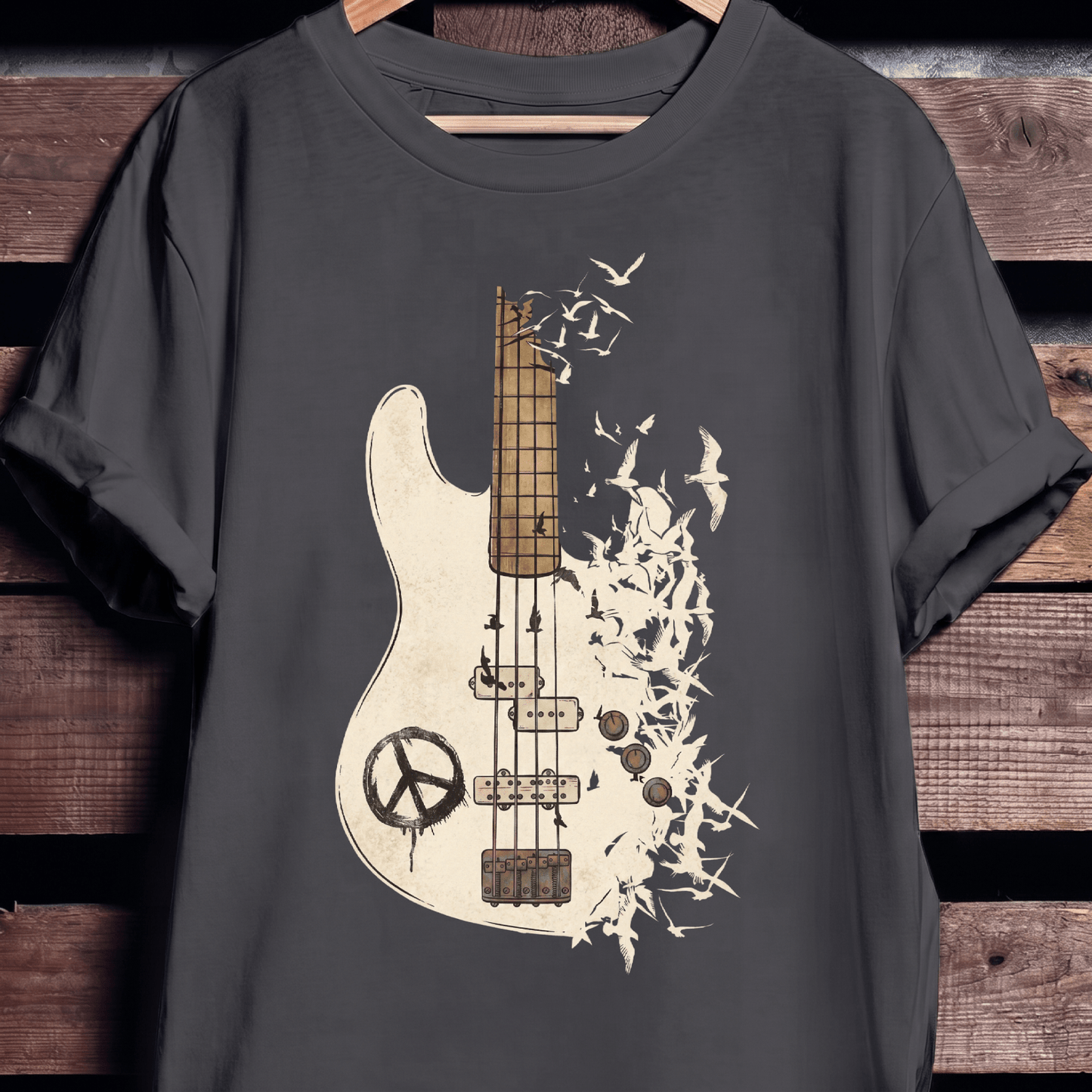 Bass Guitar Peace Birds Tee - The Music Frontiers