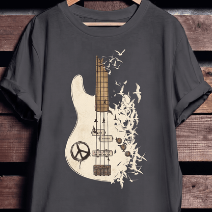 Bass Guitar Peace Birds Tee - The Music Frontiers