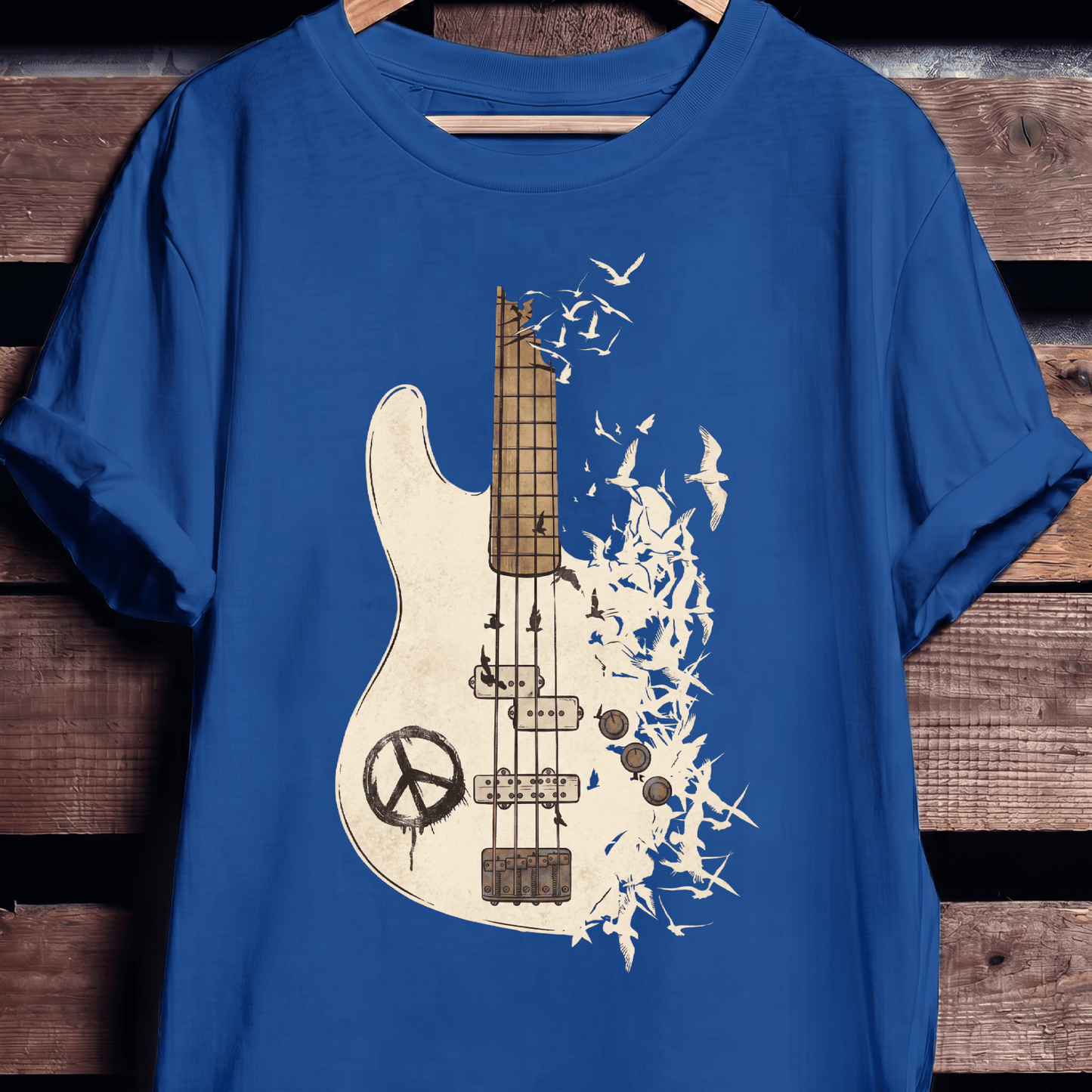 Bass Guitar Peace Birds Tee - The Music Frontiers