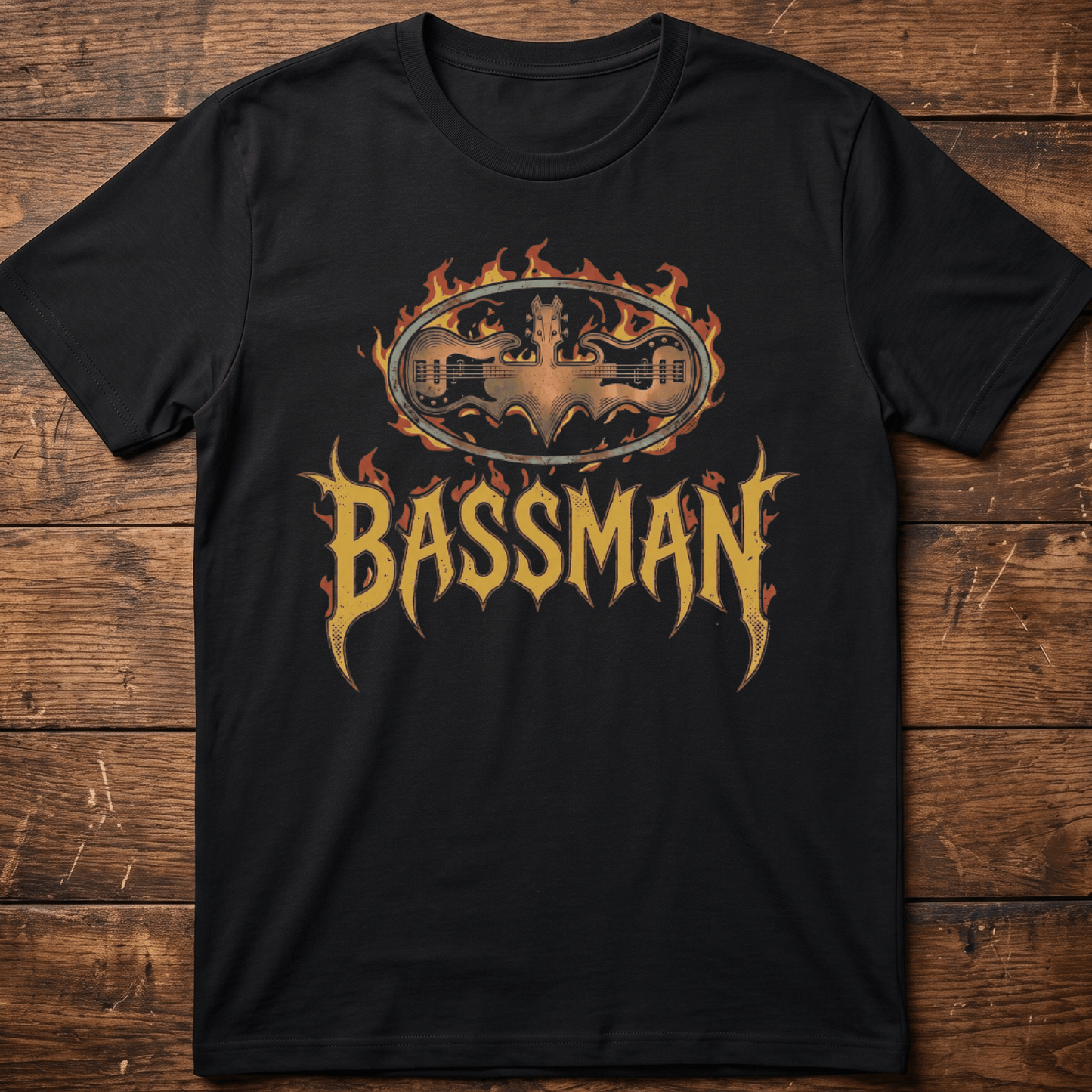 Bassman Superhero Fire Rock Tee - The Music Frontiers