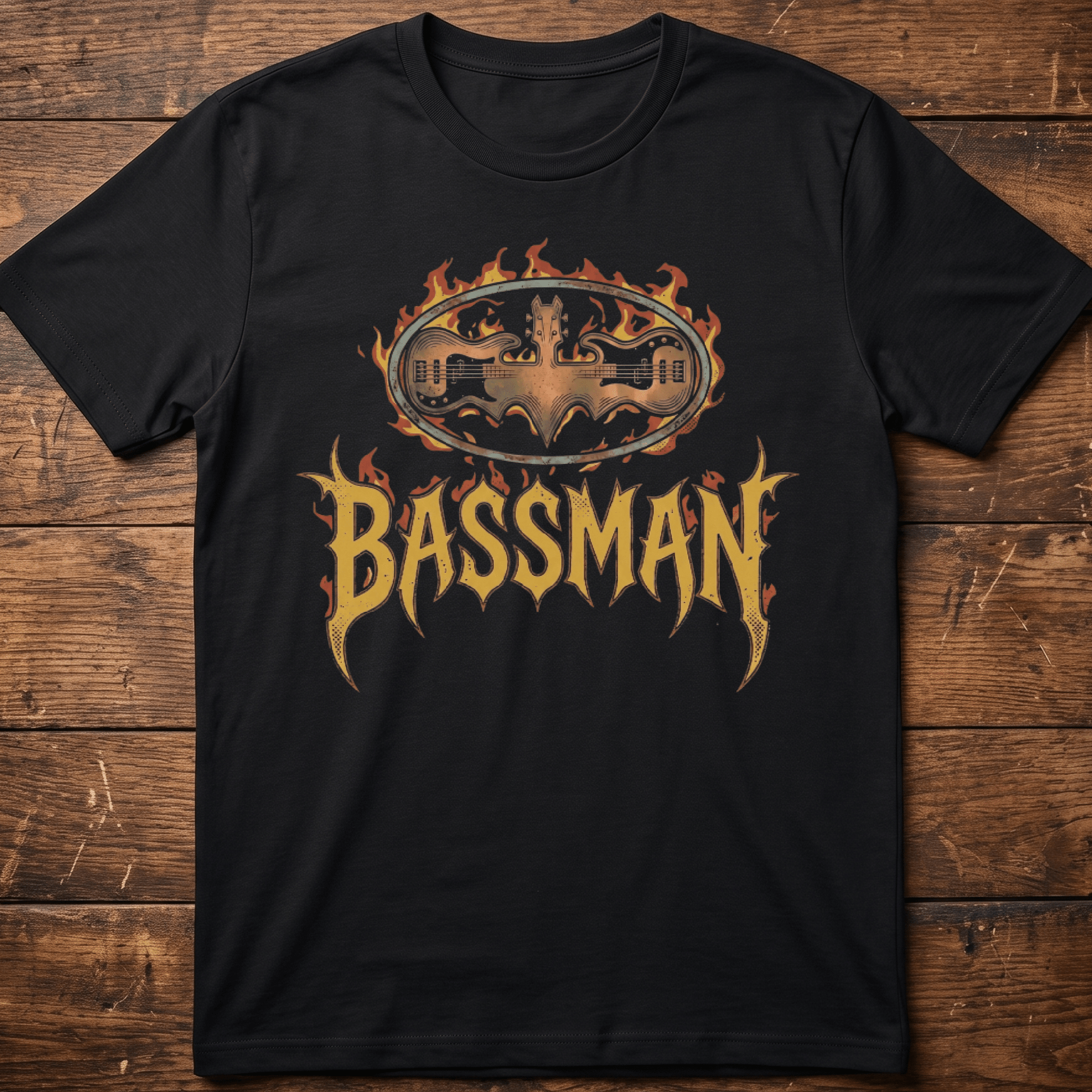 Bassman Superhero Fire Rock Tee - The Music Frontiers
