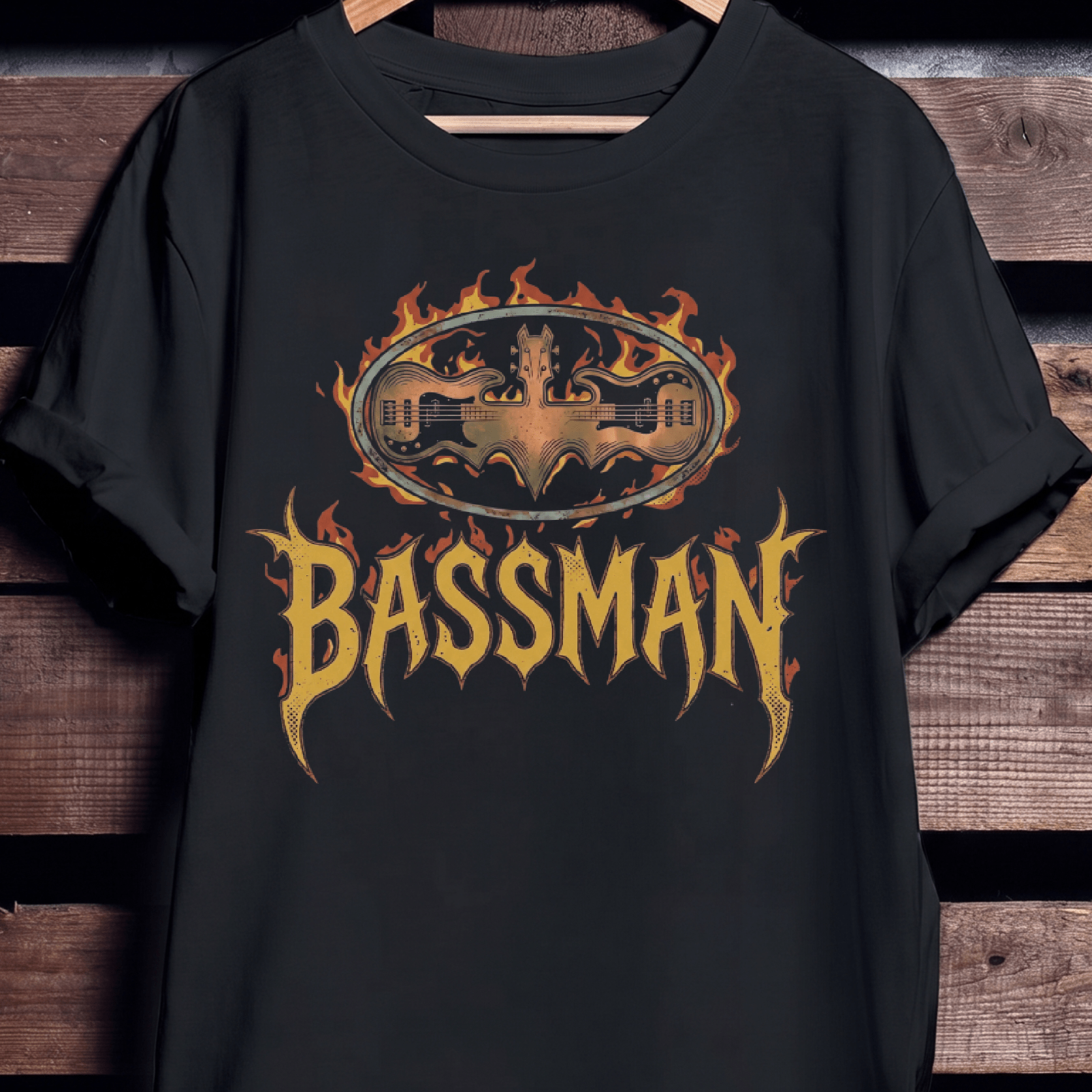 Bassman Superhero Fire Rock Tee - The Music Frontiers