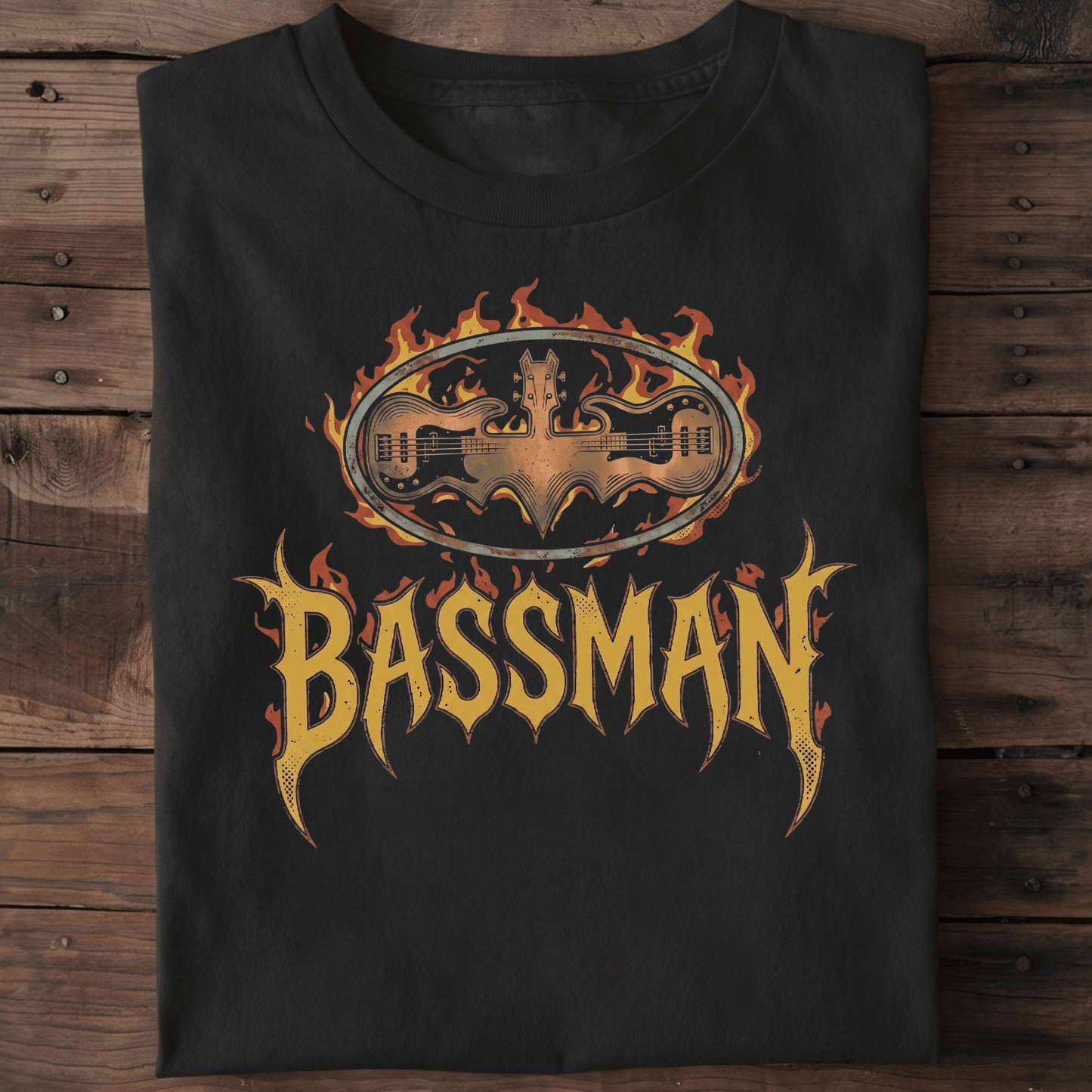 Bassman Superhero Fire Rock Tee - The Music Frontiers